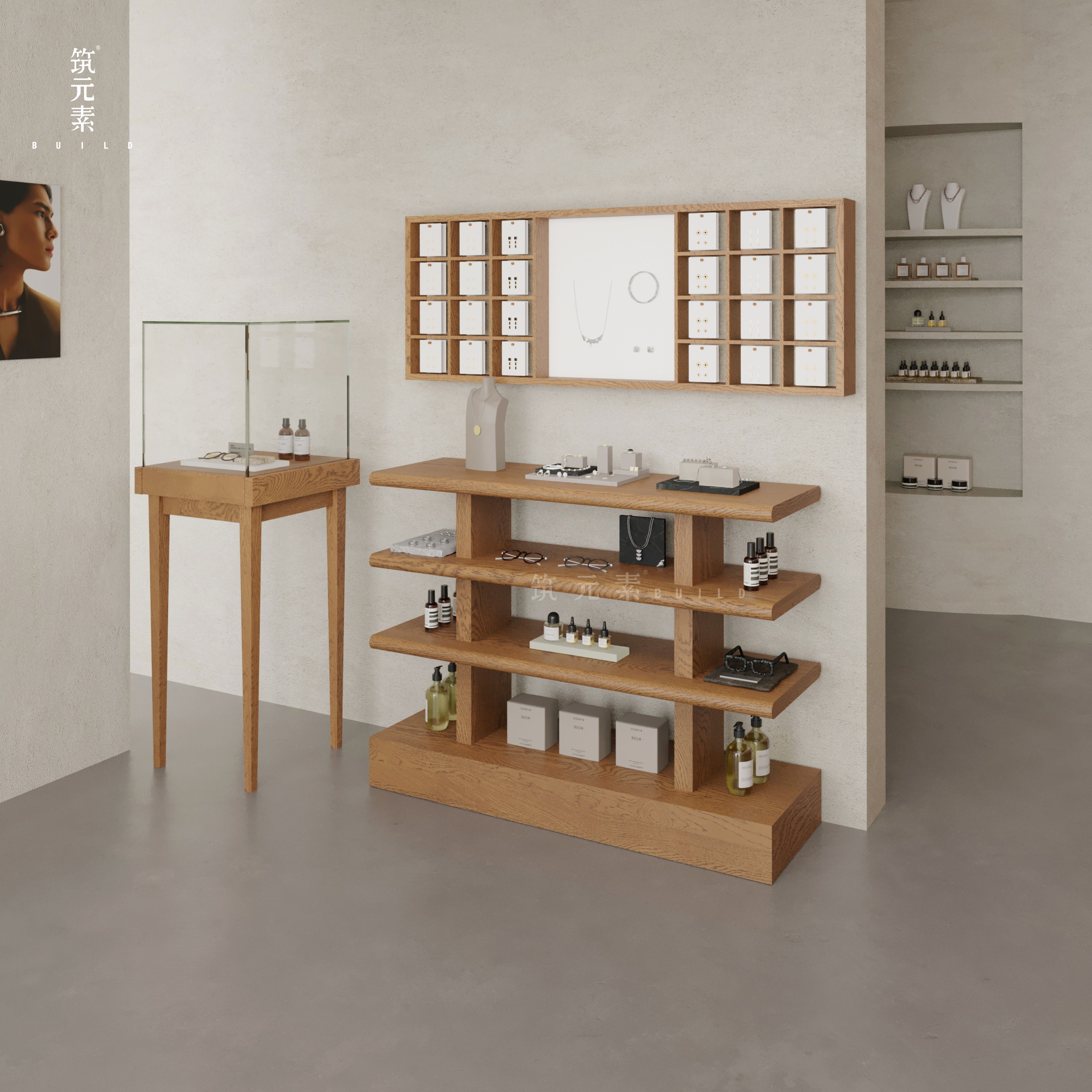 中式产品展示柜中岛架商场饰品鞋包化妆品现代中层架网红多层展柜