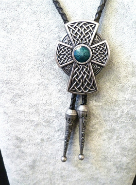 十字形领绳男凯尔特结蓝色领花红色学生挂饰皮绳衬衫配件波洛领带