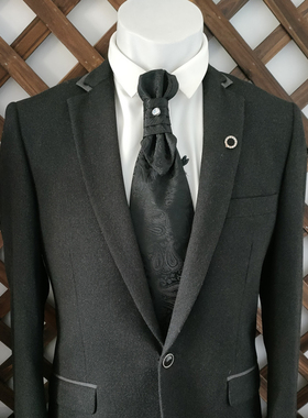 黑色西装领带男双舌加钻结婚新郎婚纱照新款宫廷香港结双层宽领结