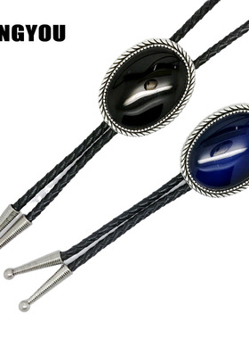 情侣凯尔特黑色猫眼石波洛项链女A01B2C81时光石动漫领绳百搭