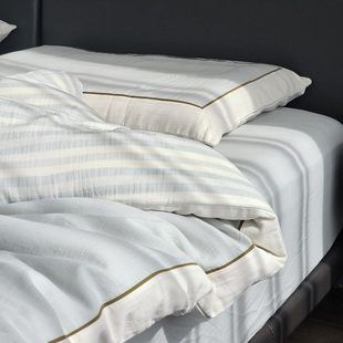 高端纯棉A类色织双层纱四件套全棉四季 通用裸睡被套干爽透气床品