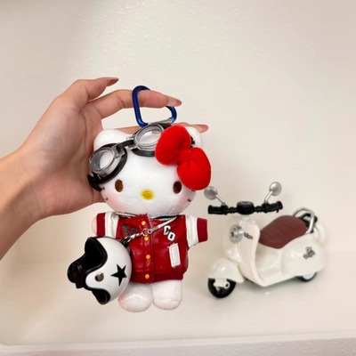 机车哈喽kitty包包小挂件女生可爱挂饰品毛绒公仔嗨喽凯蒂猫玩偶