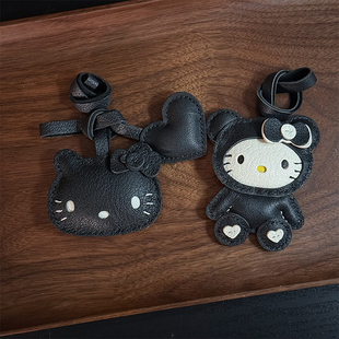 黑色hellokitty包包小挂件手工车钥匙女包挂饰真皮可爱凯蒂猫公仔