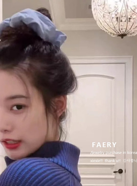 韩国东大门同款蓝色系云朵海绵大肠圈发绳简约百搭扎发皮筋头绳新