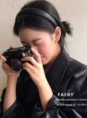 韩国ins风同款纯黑色pu皮质发箍女高级感高颅顶头箍发饰