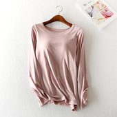 宽松莫代尔圆领打底睡衣春秋 大码 长袖 女带胸垫文胸一体T恤家居衫