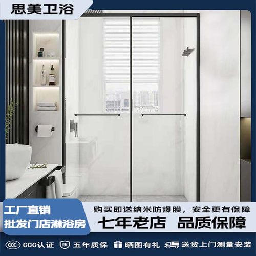网红极窄淋浴房上下走轮干湿分离