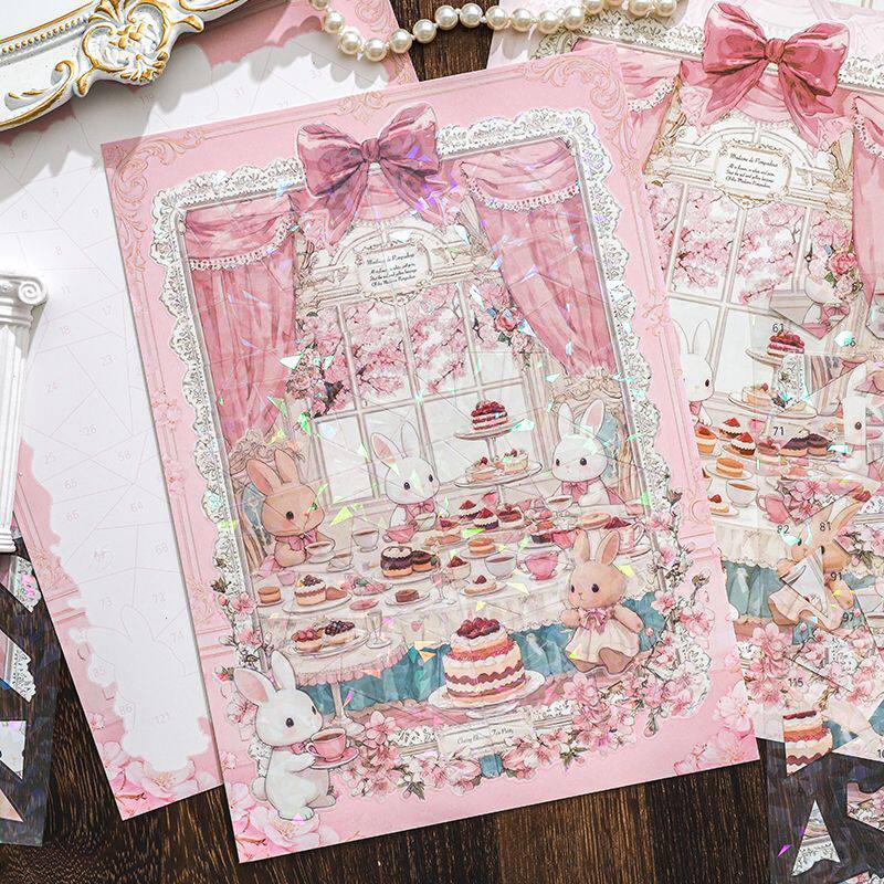 晚安云朵诗梦幻贝壳光拼图贴纸复古童话风微缩场景堆叠小屋拼贴画