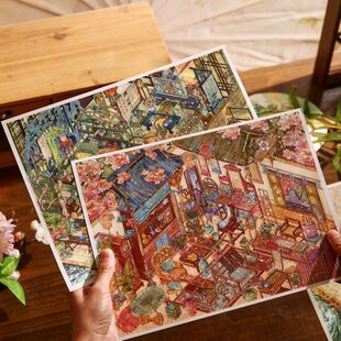 纸先生别问时春古风建筑花坞藏珍画舫风雅造景贴纸微缩场景贴画