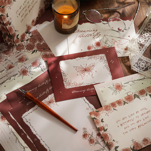 玫瑰主题信封信纸套装 ins表白手写情书教师节感谢信高颜值素材纸