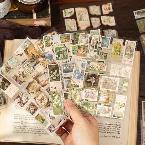 语闲落日邮局邮票烫金贴纸