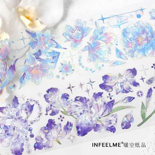 花未眠贝壳光PET透明防水手帐胶带植物花朵花卉痛包流麻装饰贴纸