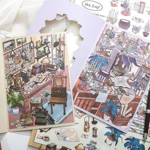 纸迹小桌旧梦镂空翻盖微缩造景贴纸复古魔法书案解压益智玩具贴纸