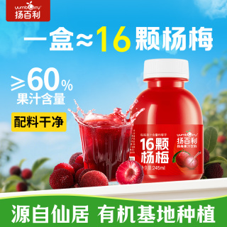 扬百利16颗仙居杨梅汁饮料245ml*6瓶夏日冰镇果蔬汁酸梅汤解渴