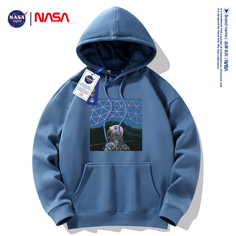 NASA连帽卫衣男女春秋冬款宽松百搭加绒加厚潮牌纯棉情侣帽衫上衣