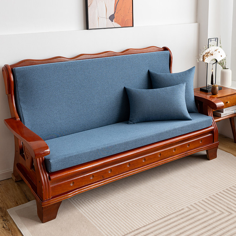 纯色防水实木沙发垫带靠背