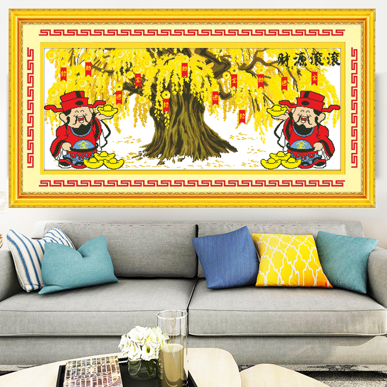 2025精准印花十字绣财源滚滚如意摇钱树棉线线绣新款客厅画简单绣