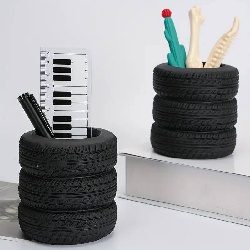 欧式创意搪胶轮胎笔筒桌面艺术收纳盒创意时尚礼物针对办公整理设