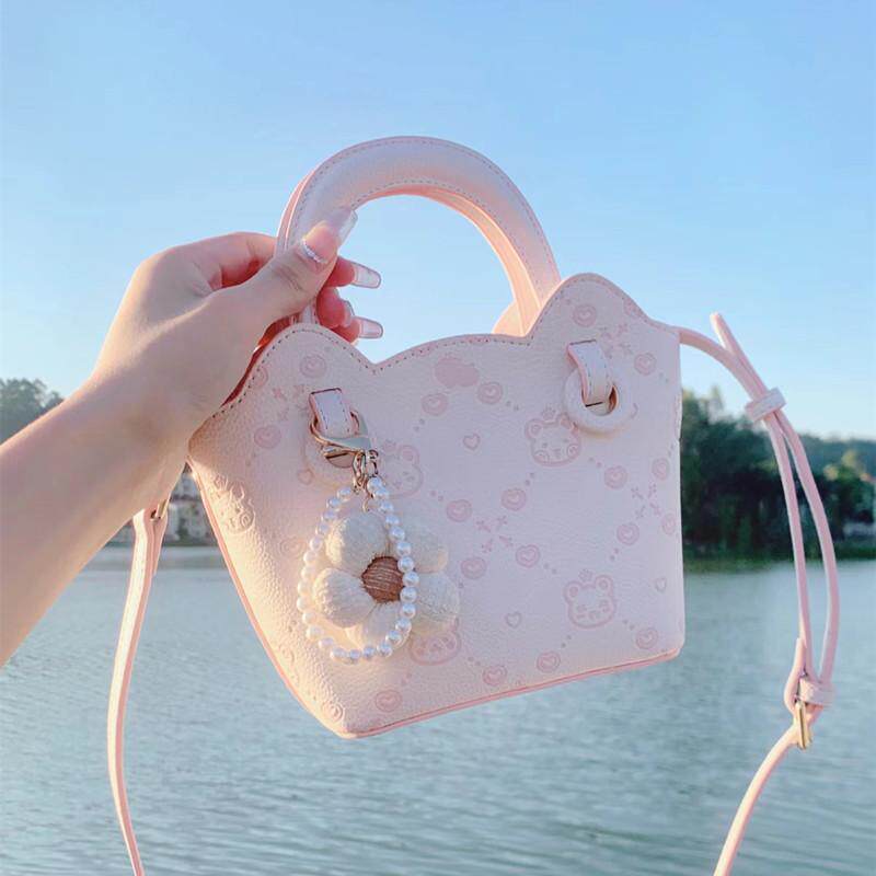 奶茶熊*原创小清新可爱甜美少女风手提单肩斜挎小包托特菜篮子包