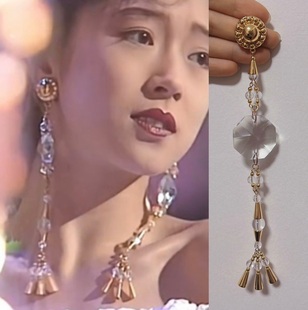 日本女星中森明菜同款水晶气质耳环小众设计感耳夹耳钉2024年新款