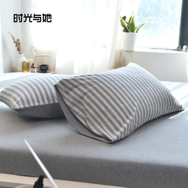时光与她天竺棉枕套一对装成人48x74cm 简约情侣双人纯棉全枕头套,床上用品,枕套,淘宝优惠券,粉丝福利购,淘宝优惠卷