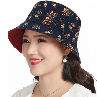 春秋渔夫帽妈妈奶奶女士夏季帽子中老年人盆帽薄款老人遮阳帽布