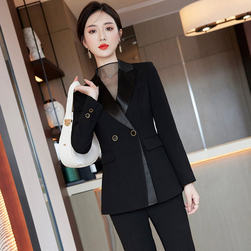 喇叭裤时髦职业美容师西装套装女