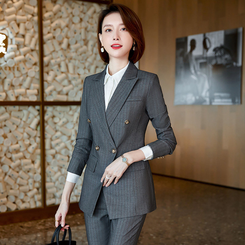 毛料面试修身女职业西装套装秋冬