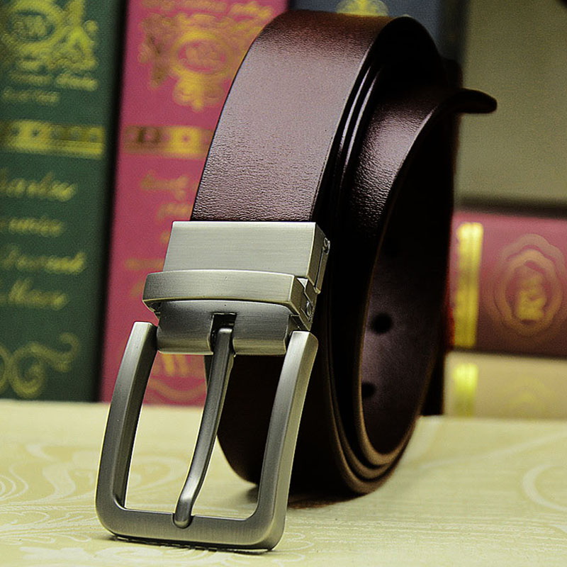 男式针扣皮带 男士真皮时尚百搭尾夹款 牛皮中青年3.5CM裤腰带