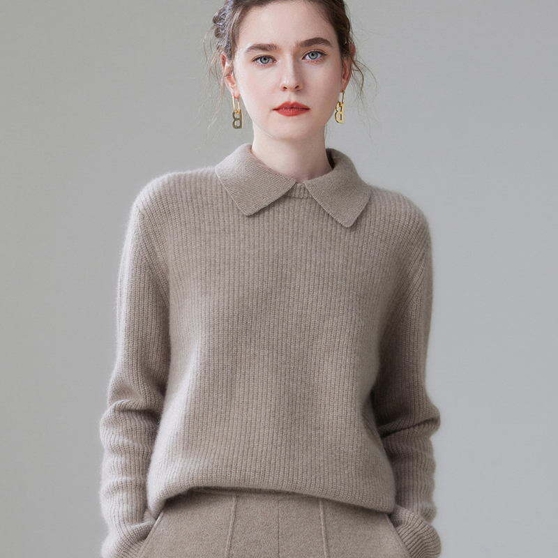 2025年秋季新款娃娃领元宝针针织女士上衣时尚休闲通勤百搭