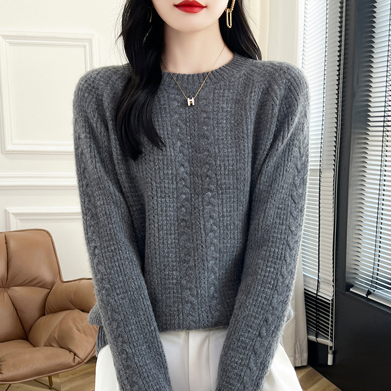 圆领加厚针织衫重工羊毛衫女秋冬2024年新款打底衫