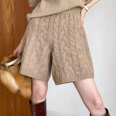 扭花高腰短裤女五分裤纯羊绒针织