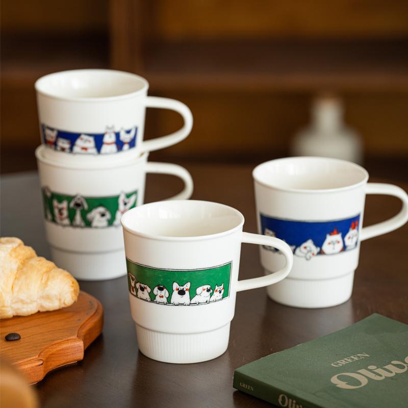 卡通插画小猫小狗陶瓷马克杯杯子