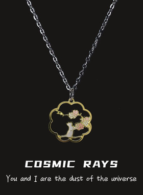 宇宙射线 桃花猫咪项链女ins冷淡风小众设计感锁骨链简约百搭闺蜜