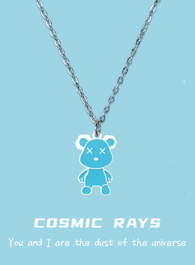 宇宙射线-卡通暴力熊蓝色个性甜酷时尚嘻哈朋克小众设计简约项链