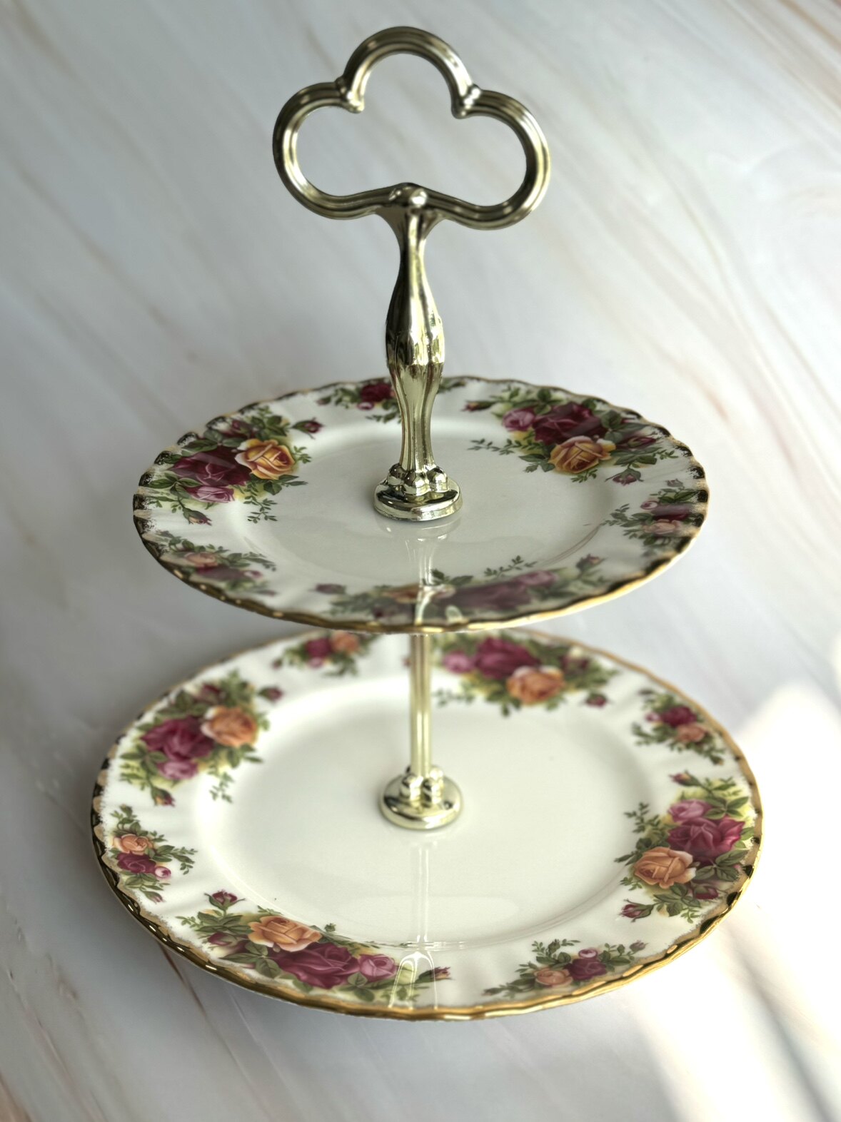 英产一代 皇家阿尔伯特Royal albert 老镇玫瑰 双层蛋糕点心盘架