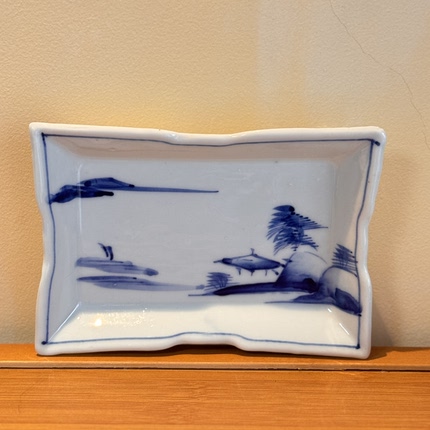 日产 中古 长方形 青花瓷盘碟 纯手绘 发色迷人老瓷 古美术茶餐具