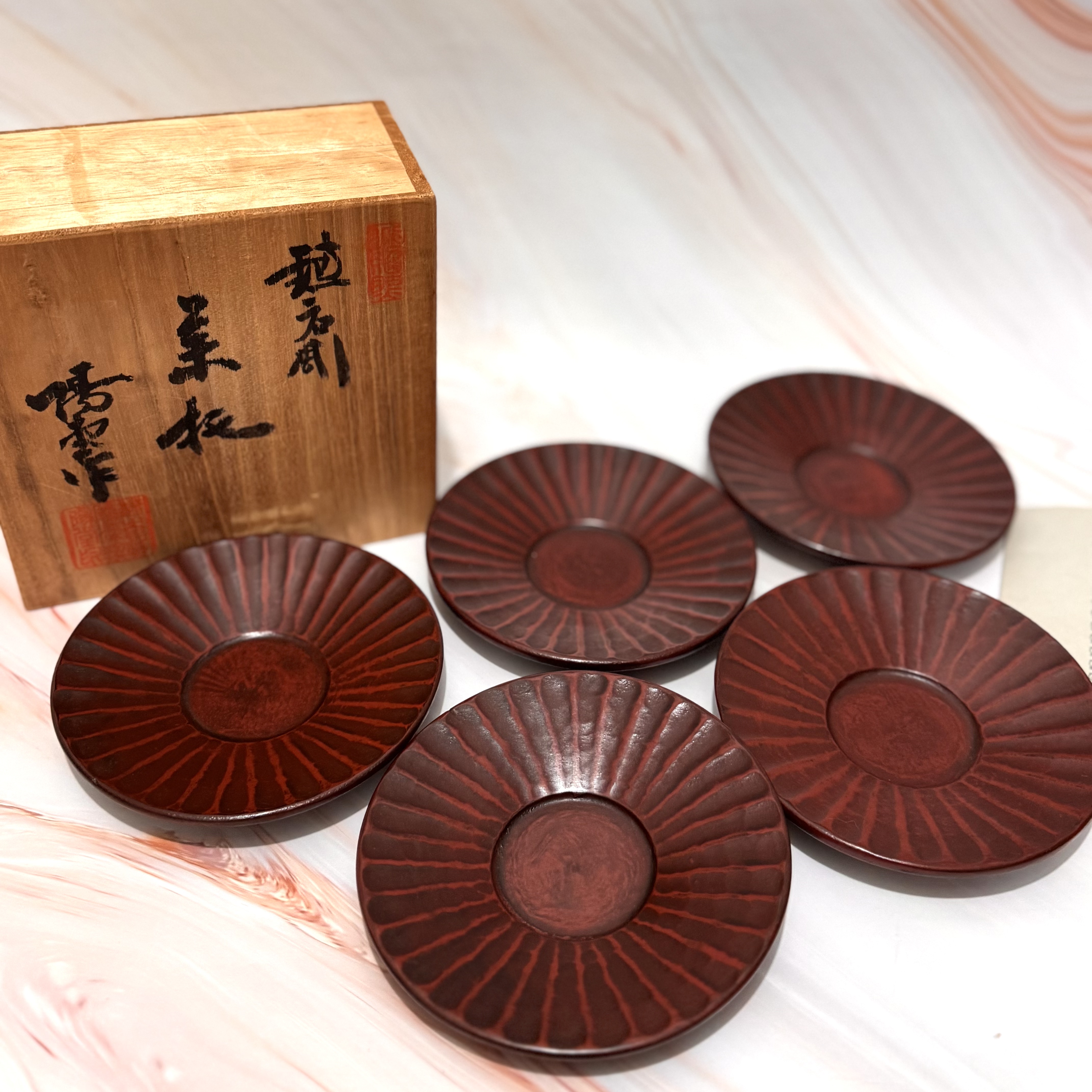 日本原产 镰仓雕 实木雕刻 茶杯托 十三世传人 传统工艺 实用茶具