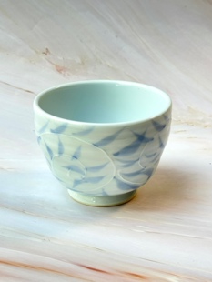 日产 猪口杯 压手杯 青花 茶杯 客杯 浮雕肌理 汤吞 主人杯 茶具
