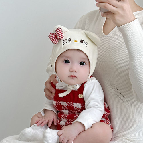春秋季宝宝帽子可爱婴儿春秋护耳新款kitte女婴幼儿卤门新生胎帽