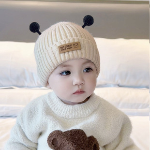 宝宝帽子秋冬季婴儿毛线帽男女护耳帽婴幼儿针织帽可爱保暖春秋款