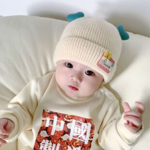 宝宝帽子秋冬季毛线帽超萌可爱保暖新生婴幼儿针织套头帽厚款冬天