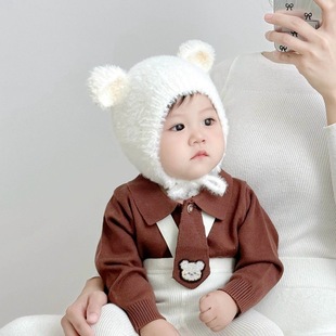 宝宝帽子秋冬季可爱男女儿童保暖加厚毛绒帽套头婴儿护耳加厚绒帽