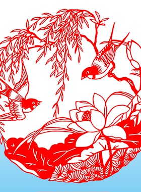 燕子剪纸荷花窗花杨柳中国风吉祥春红色贴纸玻璃贴成品不干胶装饰