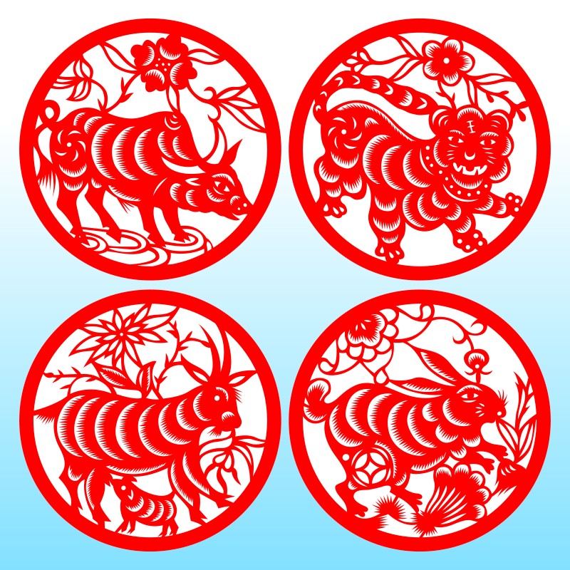 十二生肖剪纸窗花不干胶玻璃贴纸稿质成品相框虎兔龙蛇马羊年装饰