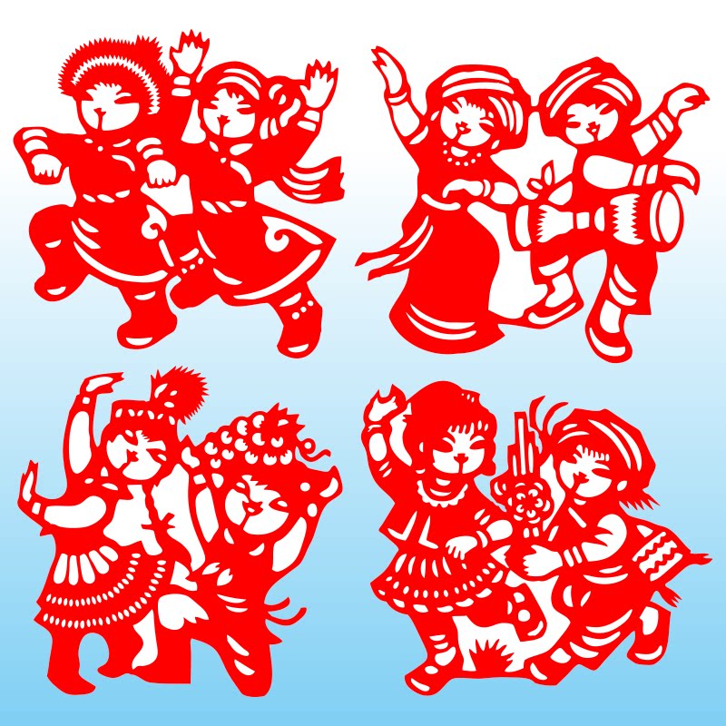 民族舞蹈窗花剪纸蒙古族藏族装饰
