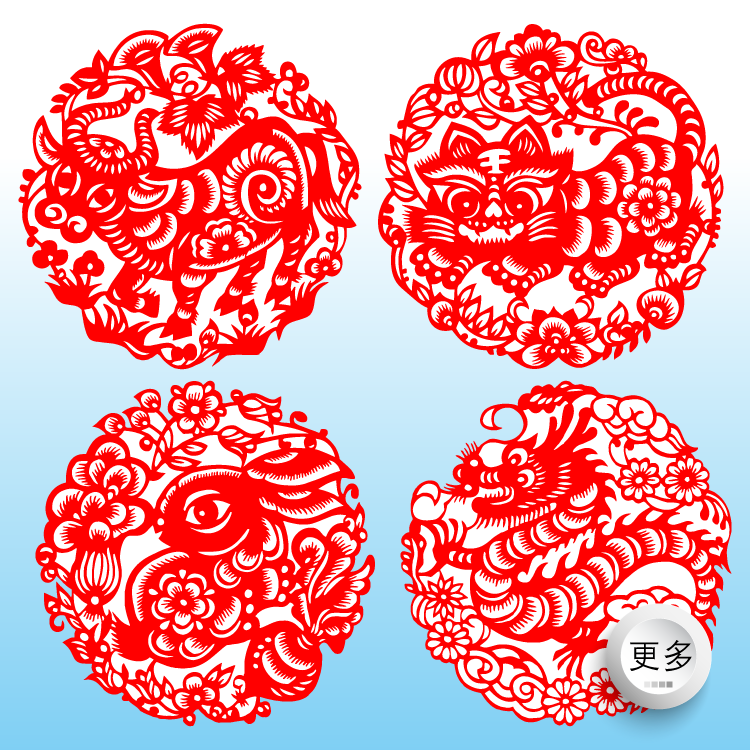 十二生肖龙年窗花剪纸贴纸虎兔龙蛇狗马学校不干胶红色玻璃贴装饰
