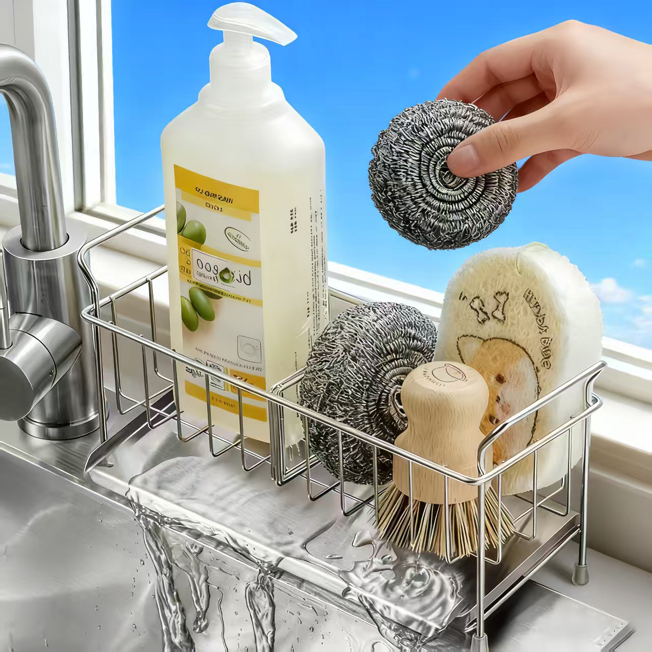 日本304不锈钢厨房置物架水槽台面沥水架水龙头水池洗碗池收纳架