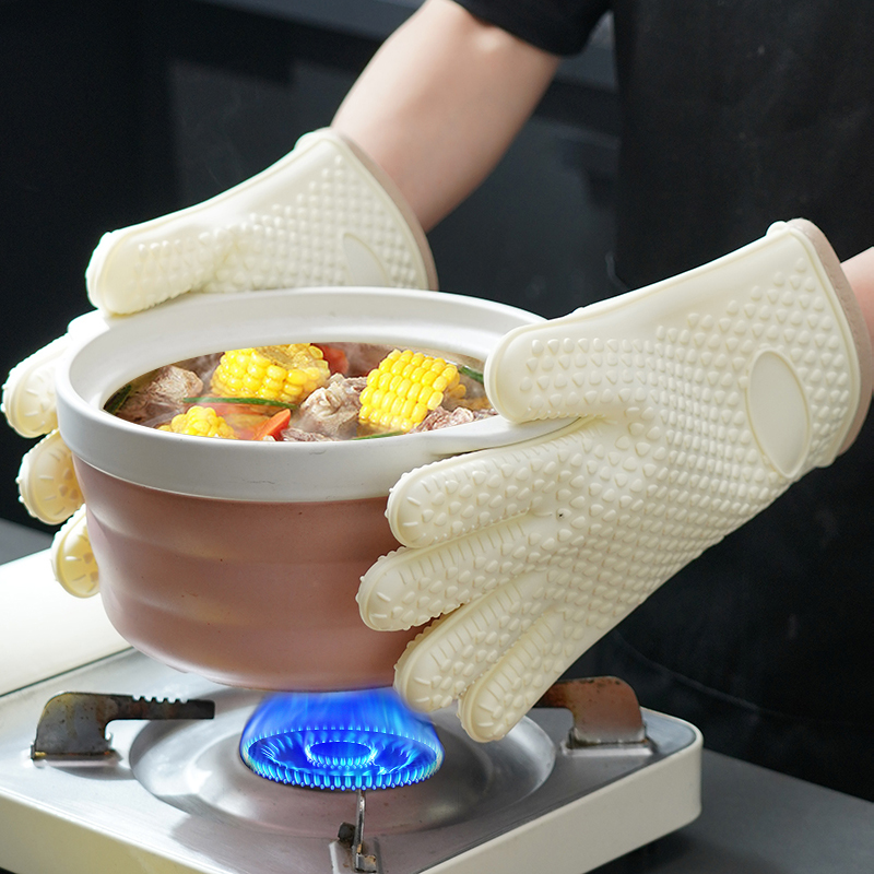 日本防烫手套隔热加厚硅胶厨房烤箱专用烘焙耐高温防滑微波炉烘培