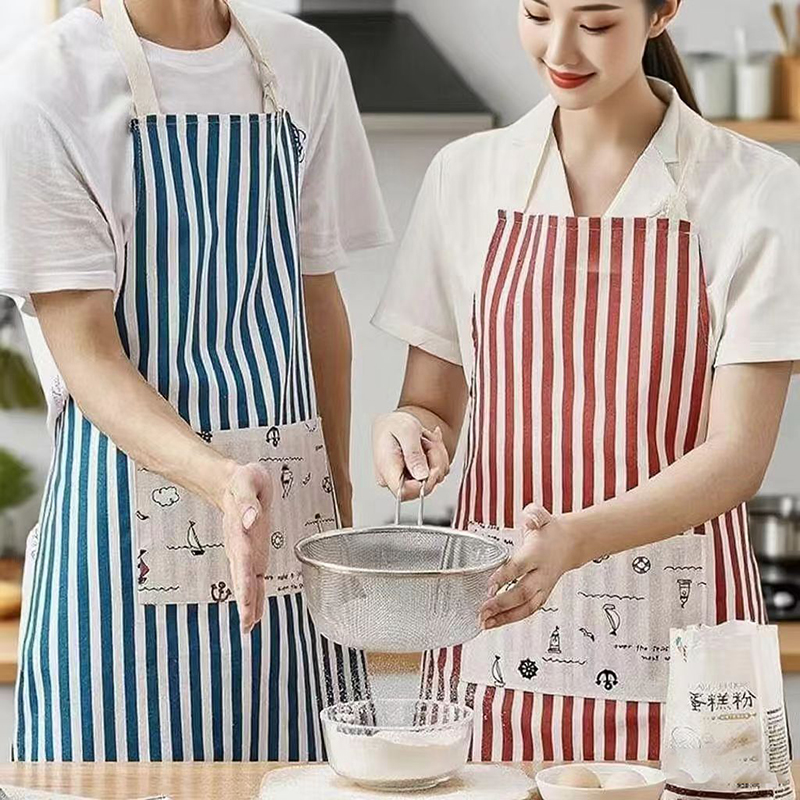 日本亚麻棉厨房围裙家用做饭炒菜罩透气防油餐饮烘焙男女士围衣裙
